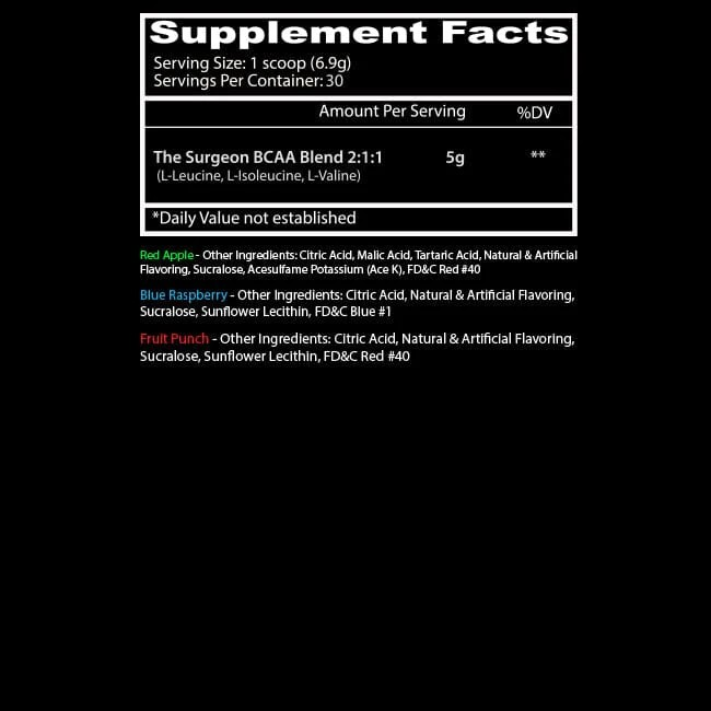 Supplement facts label on a black background